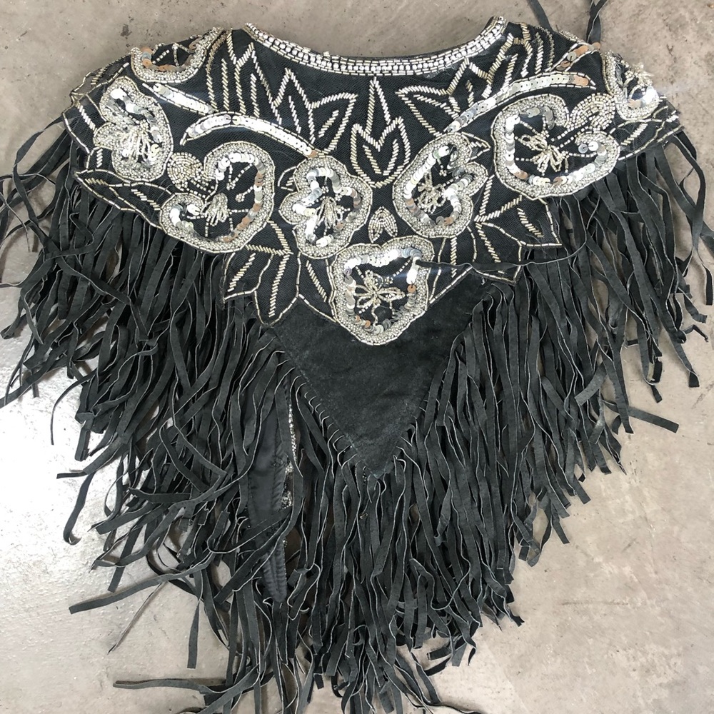 Beaded Festival Fringe Leather Poncho - Picture 5 of 5